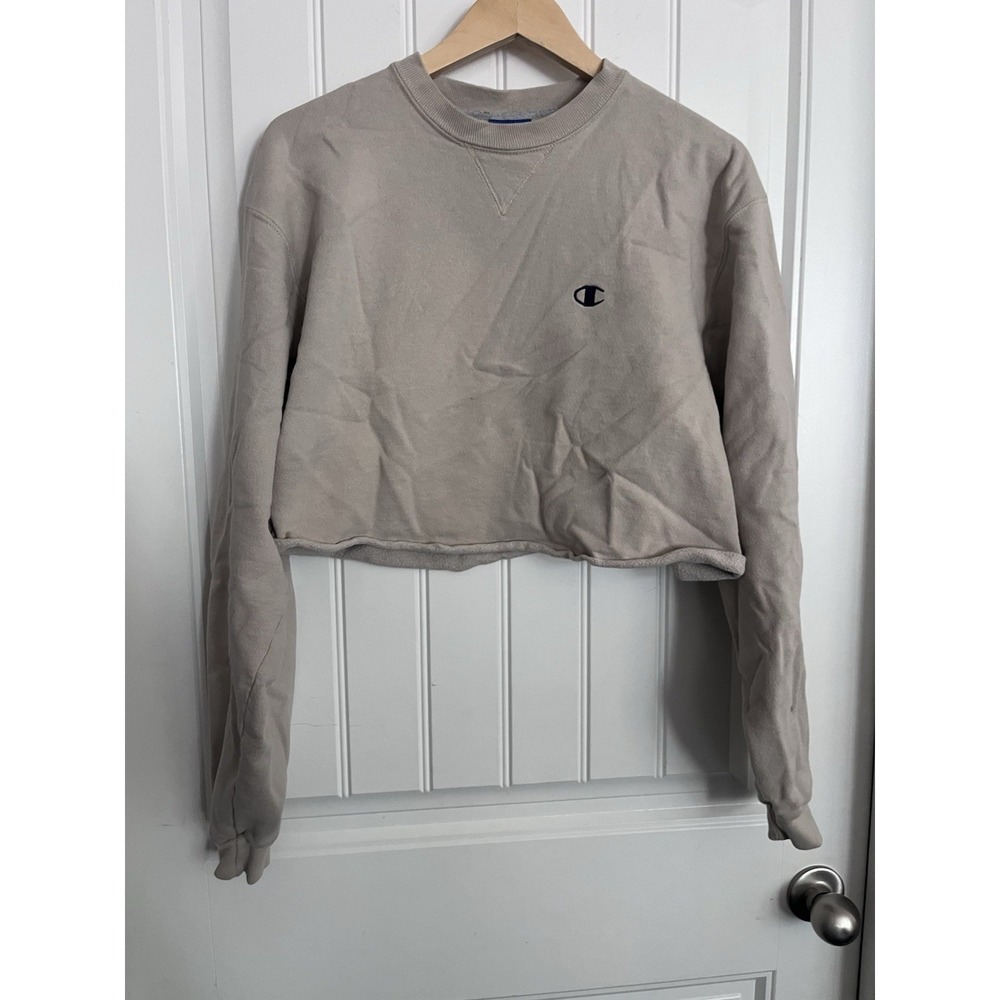 VINTAGE Champion Crewneck Medium Tan Pullover Sweatshirt Cut Cropped 506